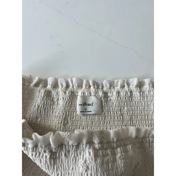 Aritzia Wilfred Tempest Smocked Chiffon Embroidered Mini Dress in Ivory Medium - Image 6