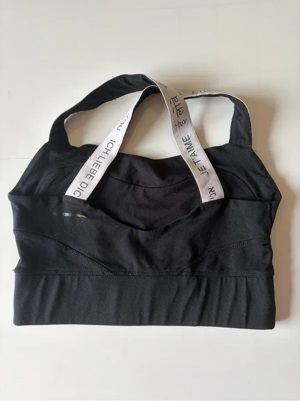 Women's Ana Heart Workout Athletic Sports Bra Medium Black White - Image 2