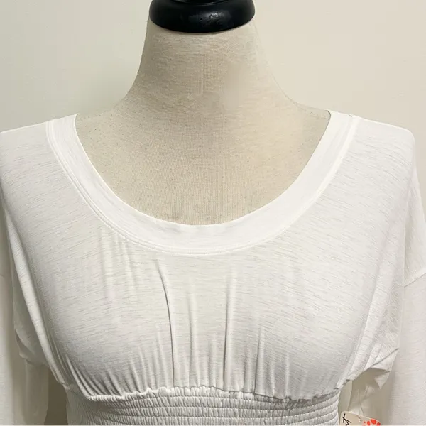 Free People Movement White Smocking Hot Wide Neck Open Back Short Sleeve Top New - Image 2