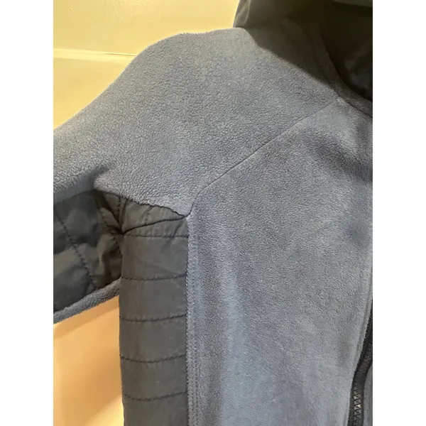 Abercrombie & Fitch Blue Full Zip Fleece Hoodie Quilted Panels Thumbholes Small - Image 3