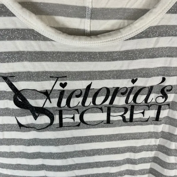 Victorias Secret Supermodel Essentials Striped Silver‎ Metallic Logo Top Medium - Image 4