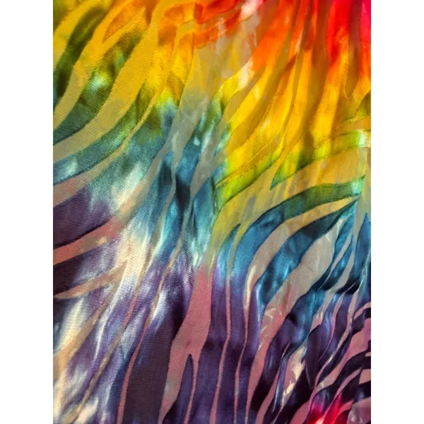 Rainbow Tie Dye Zebra Scarf Silk Colorful boho retro y2k whimsigoth fairy wrap d - Image 2