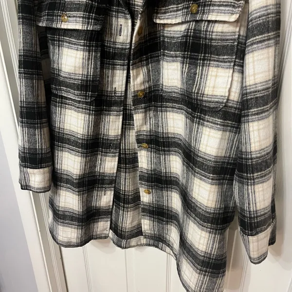 Banana Republic plaid black white‎ Shirt Jacket shacket size XXL - Image 5