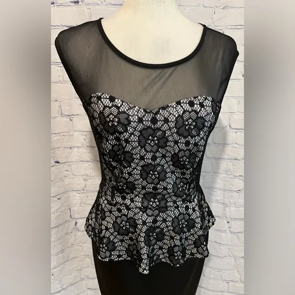 Enfocus Studio Womens Peplum Dress Size 8 Black Lace Sleeveless - Image 2