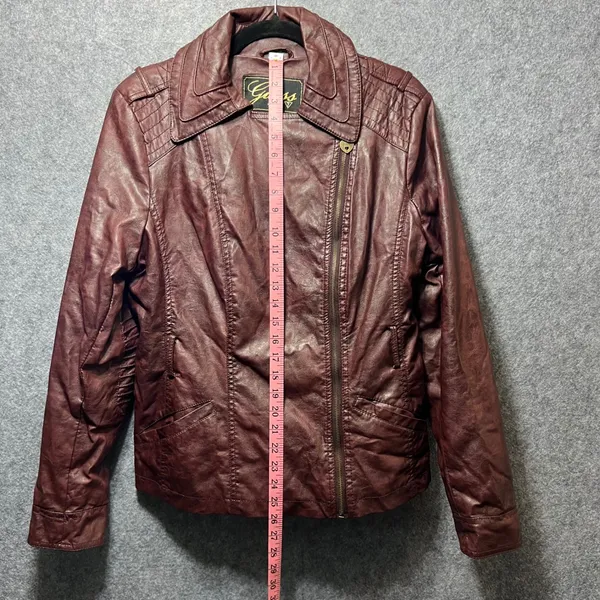 Guess Faux Leather‎ Moto Biker Jacket Quilted Burgundy XL - Image 6