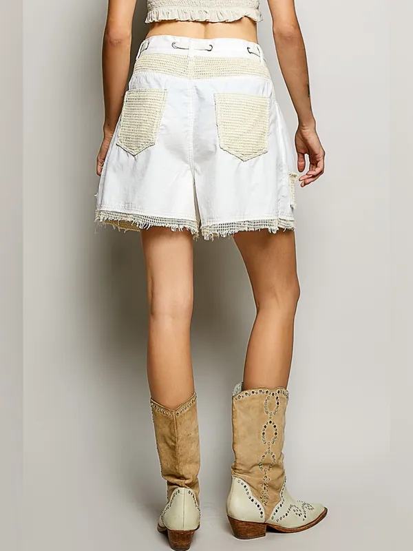 POL White Denim Drawstring Jean Shorts with Fringe Trim - Image 4