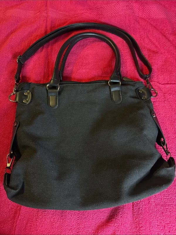 Black Canvas Tote with Dual Handles and Shoulder Strap - Image 2