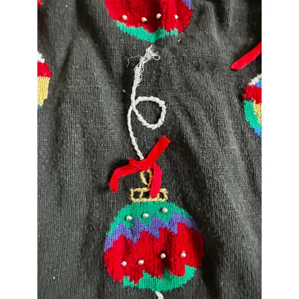 Laura Gayle Christmas Sweater XL Black Embroidered Ornaments Holiday 90s Vintage - Image 6
