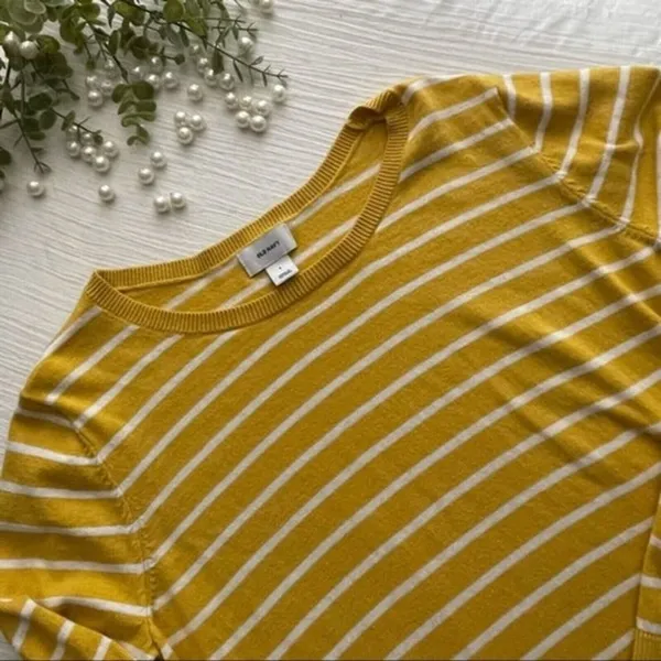 Old Navy Sweater Cotton Blend Mustard Yellow & White Striped Size Large - Image 3