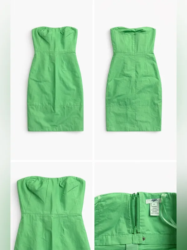 J.Crew Erica Strapless Dress Green 100% Cotton Size 0P Petite - Image 2