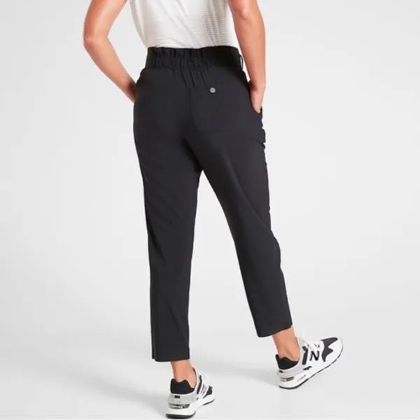 Athleta Skyline Pant II Paperbag Waist Pleated Tapered Black Belted Pants Size 2 - Image 2