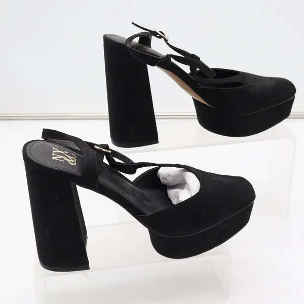 New York & Company Malayah Black Faux Suede Platform Block Heels Size 9 - Image 3
