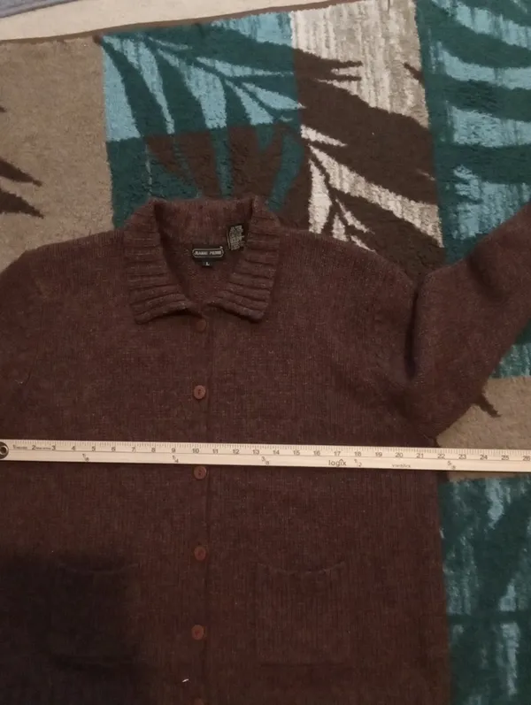 JEANNE Pierre Womens Wool Brown Collared Button Cardigan Sweater Grandpa Vintage - Image 7