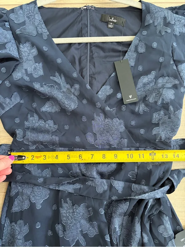 Lulu’s Compelling Love Navy Blue Jacquard Floral Short Sleeve Maxi Dress NWT S - Image 10