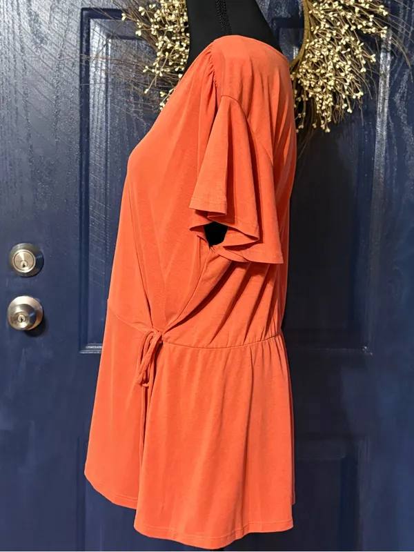 LOFT Orange Wrap-Front Short Sleeve Blouse size Large NWT - Image 3