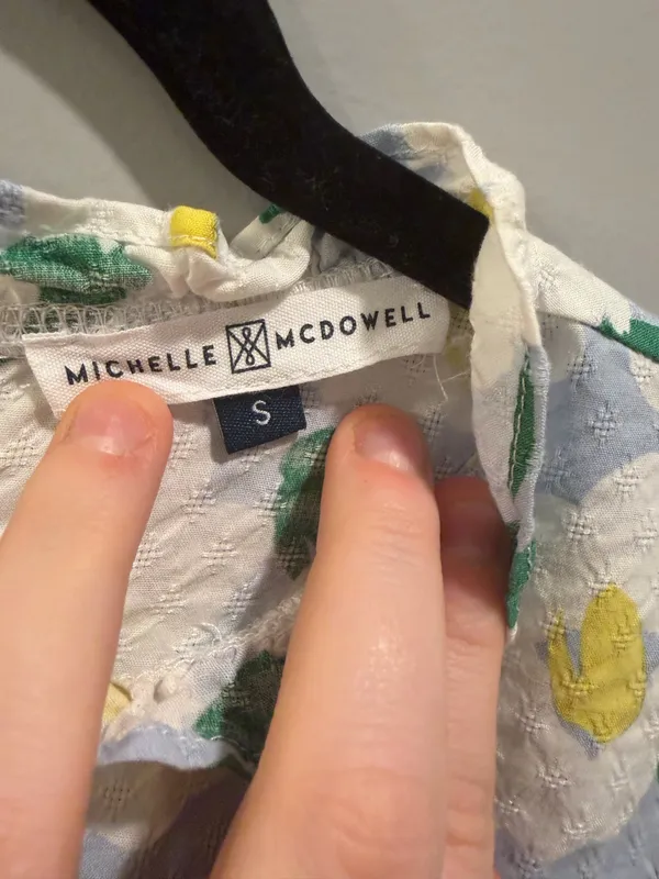 Michelle McDowell Ruffle Collar Floral Blouse Blue and White Multi - Image 5