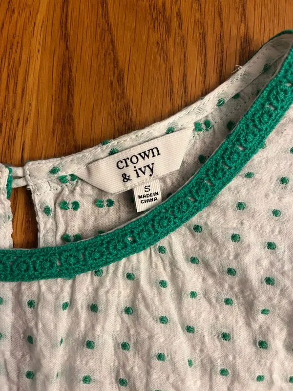 Women’s White Peasant Top with Green Trim - Image 2