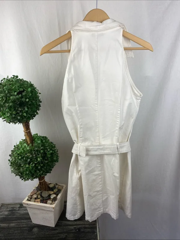Urban Revivo White Sleeveless Drop Waist Snap Front Belted Mini Dress XL - Image 3