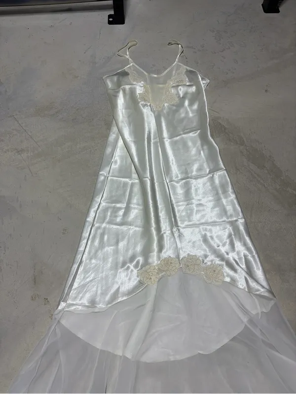Victoria’s Secret vintage gold label Ivory white Lace Trim Slip Dress Chiffon s - Image 5