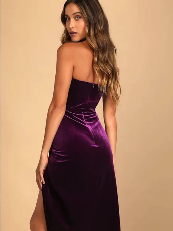 Lulus Glamorous Celebrations Dark Purple Velvet Strapless Tulip Dress size small - Image 4