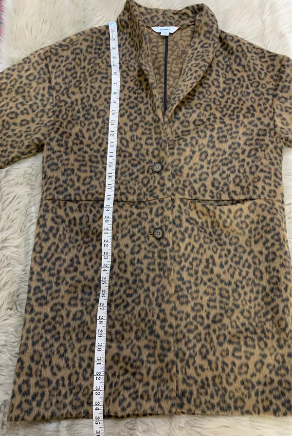 Old Navy Leopard Print Wool Coatigan Coat Jacket Medium - Image 9
