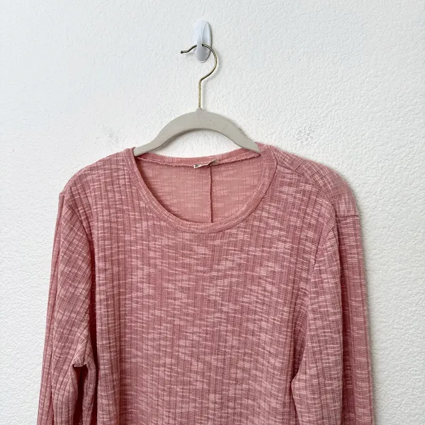 [Free People] Blush Pink Ribbed Knit Aura Layering Long Sleeve Top Crew Neck XL - Image 4