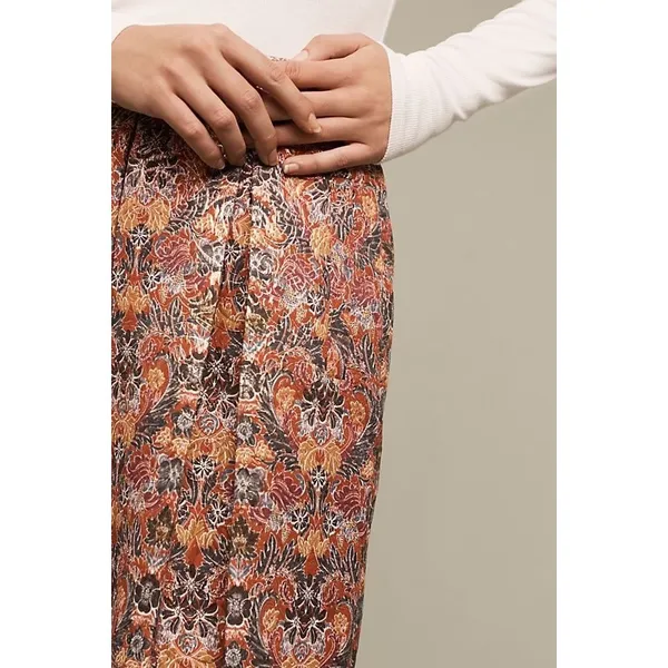 Anthropologie MAEVE Rosie Floral‎ Skirt Pleated Metallic Brocade Pockets Small - Image 6