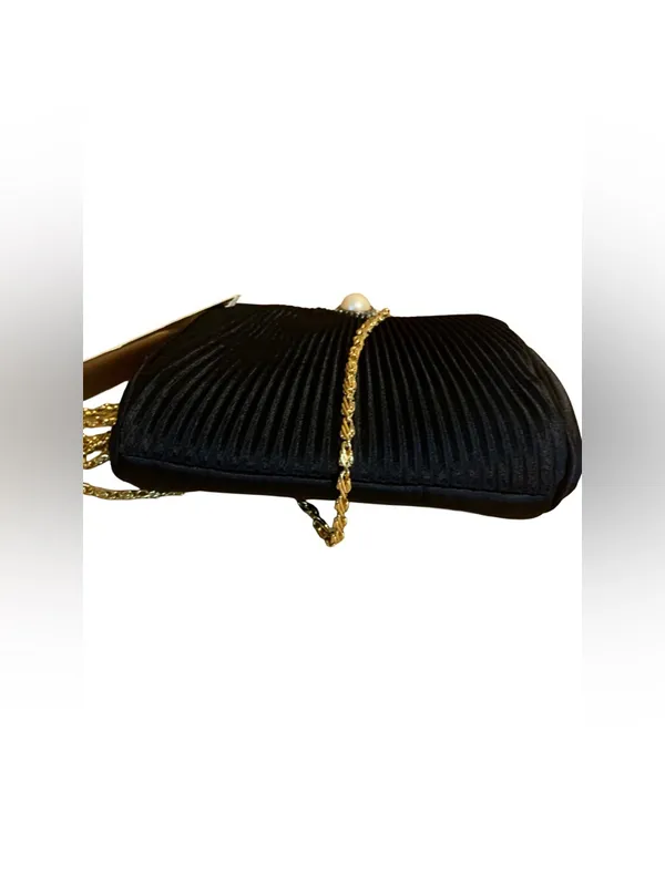 Slg Black And Gold Faux Pearl & Rhinestone Clasp Boxy Evening Bag - Image 5