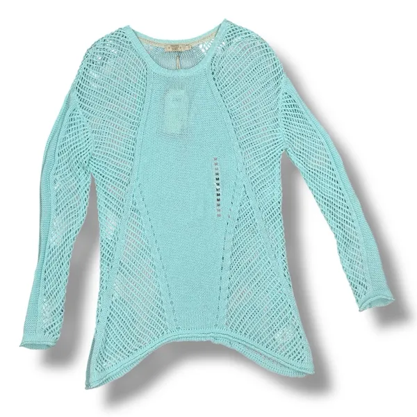 Paradise Shores Open Knit Mesh‎ Beach Sweater Swim Cover Aqua Green Medium - Image 12