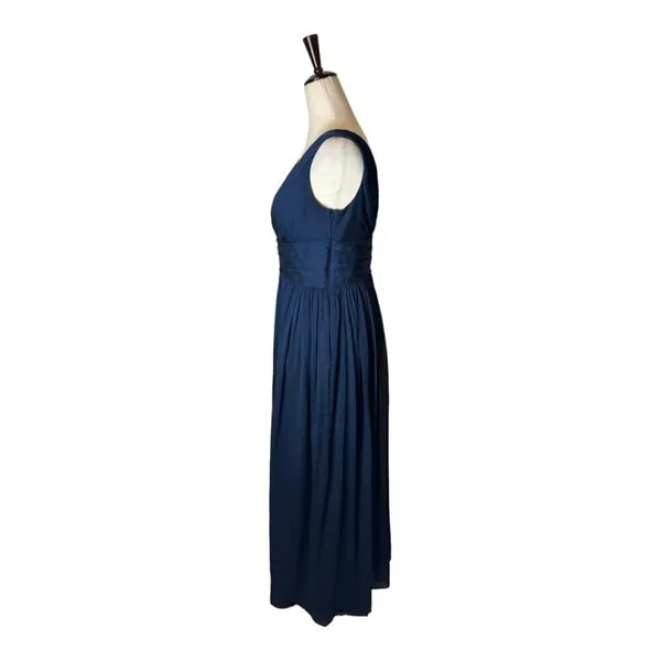 ML Monique Lhuillier Dress Women 6 Navy Blue‎ Chiffon Pleated Fit And Flare Gown - Image 5