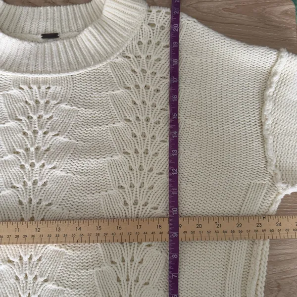 Free People XL Bell Song Sweater Ivory Boxy Fit Relaxed Rib Thick Crew Neck - Image 8