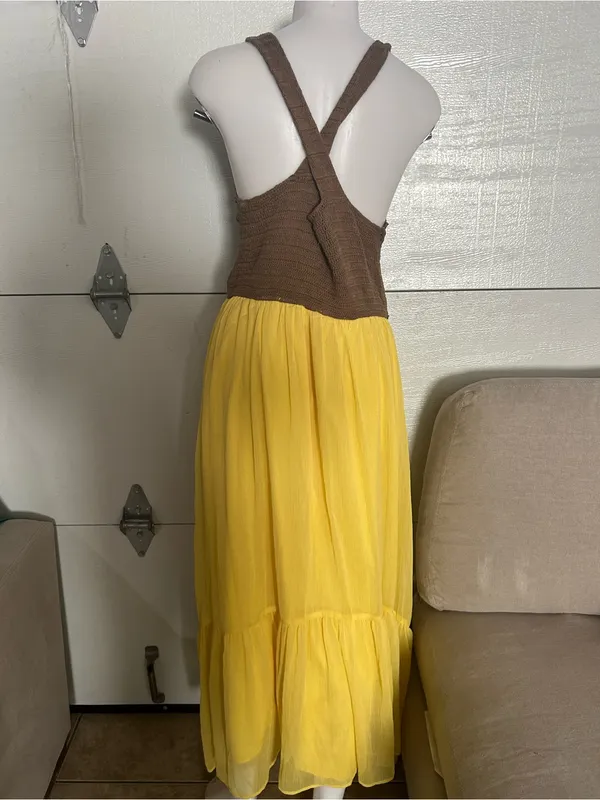 Zara Brown Crochet Bodice Yellow Maxi Dress - Image 8
