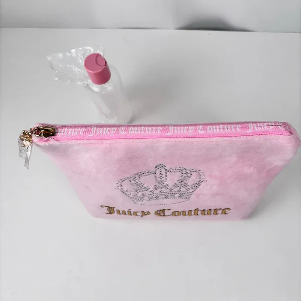 Juicy Couture Pink Velour Rhinestone Crown Cosmetic Pouch Bag - Image 2