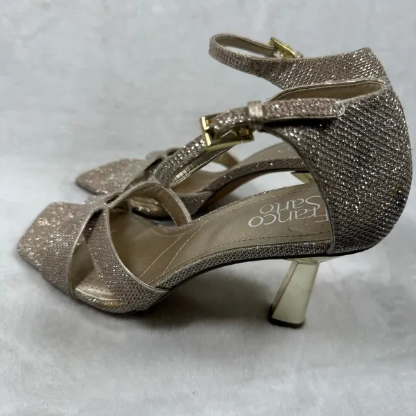 Franco Sarto Rania2‎ Champagne Gold Glitter Square Toe Flare Heel Sandals 7M - Image 8
