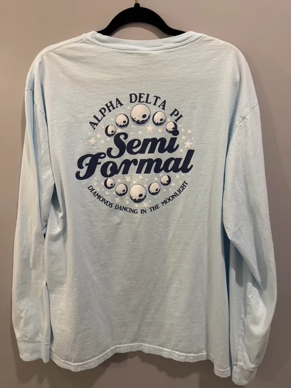 Comfort Colors Alpha Delta Pi 2018 Semi Formal Long Sleeve Pocket Tee Light Blue - Image 2