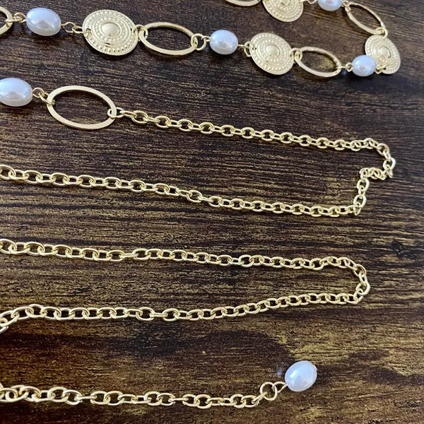 Gold Y2K Faux Pearl Coin Medallion Chain Belt, Fits 17 to 43.5 Inches, X7GA1310 - Image 7