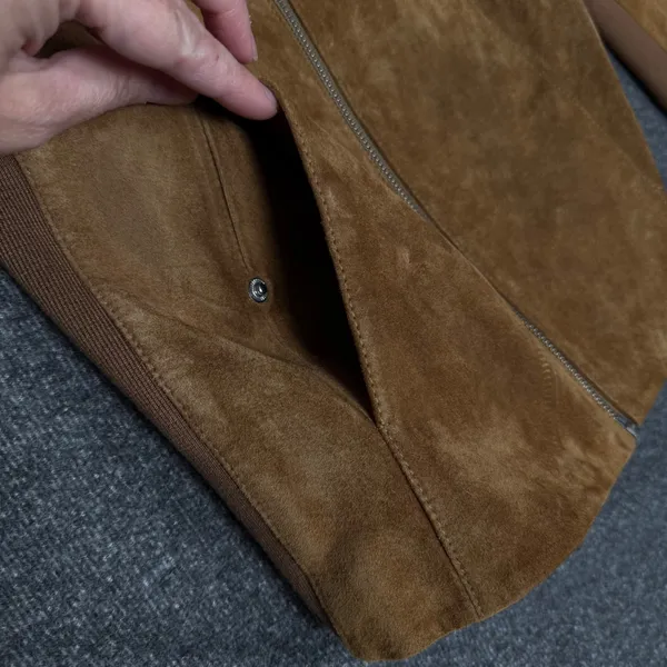 Soia & Kyo Brown Suede‎ Zip Jacket Ribbed Knit Slim Fit XS Chic Moto Minimalist - Image 9