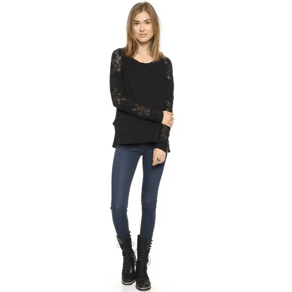 Free People Black Lace Outer Sunset Open Back Tunic Long Sleeve Top M - Image 14
