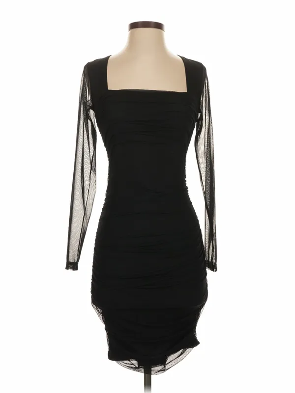 Princess Polly Charvi Black Ruched Mesh Mini Dress Size 4 Indie Y2K Party - Image 2