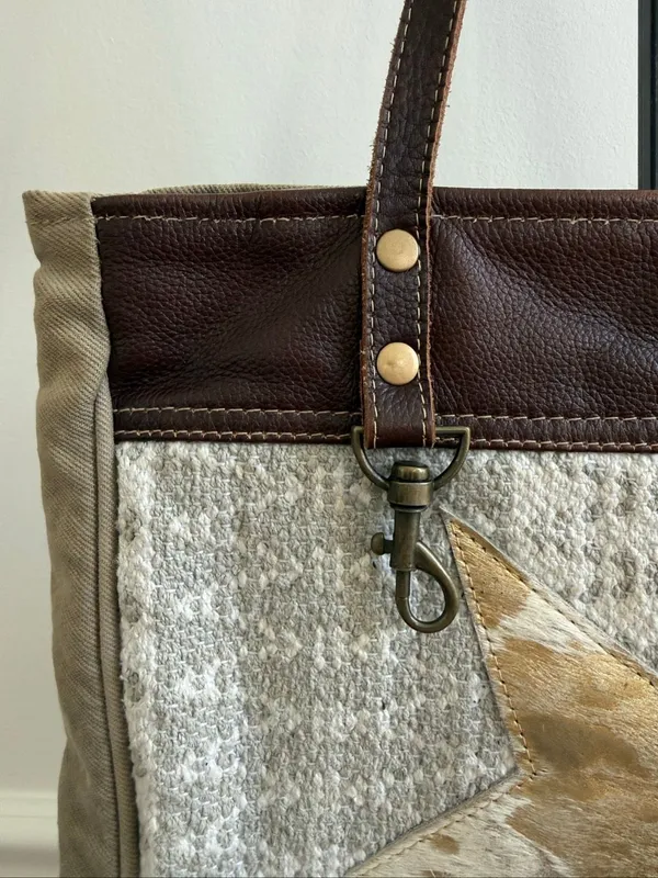 Myra Bag Edgy Star Canvas and Leather Tote Shoulder Bag - Image 5