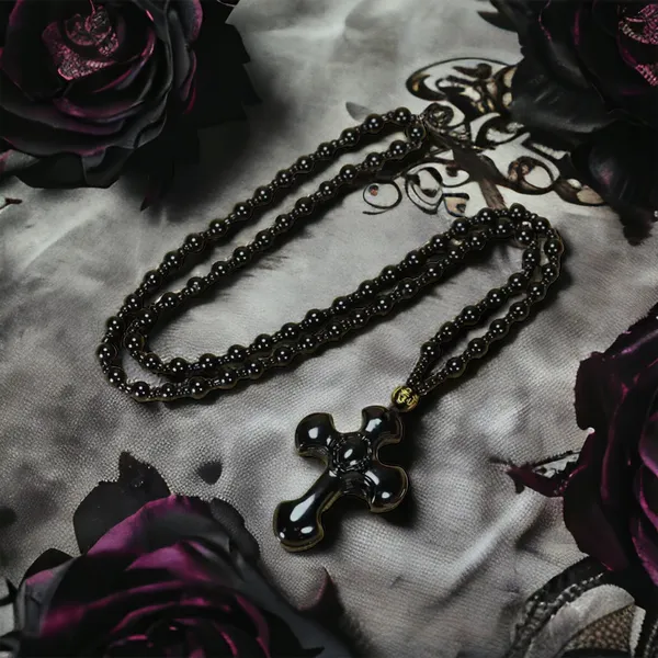 1pc Classic Religious Style Christian Cross Fashion Obsidian Pendant Necklace‎ - Image 2