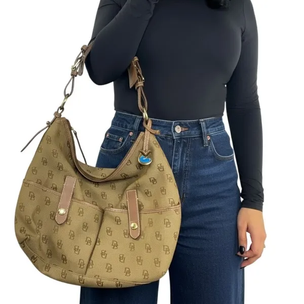 Y2K Vintage Dooney & Bourke Brown Monogram Canvas Hobo Shoulder Bag - Image 14