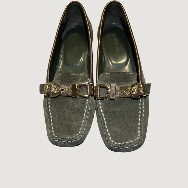 Nickels Soft Loafers Womens Olive Green Suede Bronze‎ Leather Buckle Shoes 8.5 M - Image 7