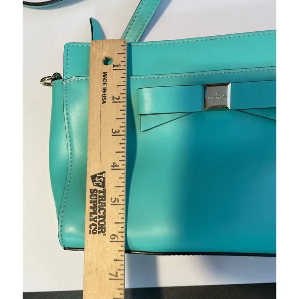 Kate Spade Montford Park Teal Small Crossbody Bag Bow Leather Chain Strap Chic - Image 9