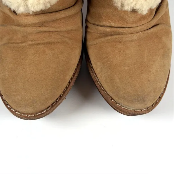 UGG Boots Womens Size 8 Brown Suede Shearling Ankle Cone Heel Zip Cuff Booties - Image 10