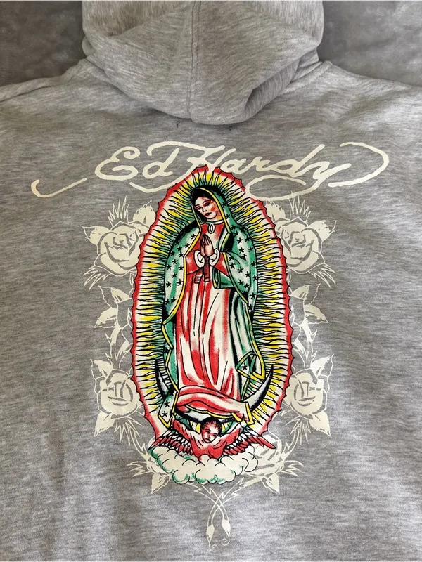 Ed Hardy Grey Full Zip Hoodie Sweatshirt Women’s Size Large Grey NEW - Image 13