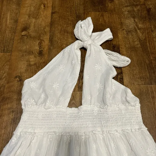 NEW Aerie White Spring Eyelet Fling Mini Dress Sz XL Halter Tie Floral - Image 9