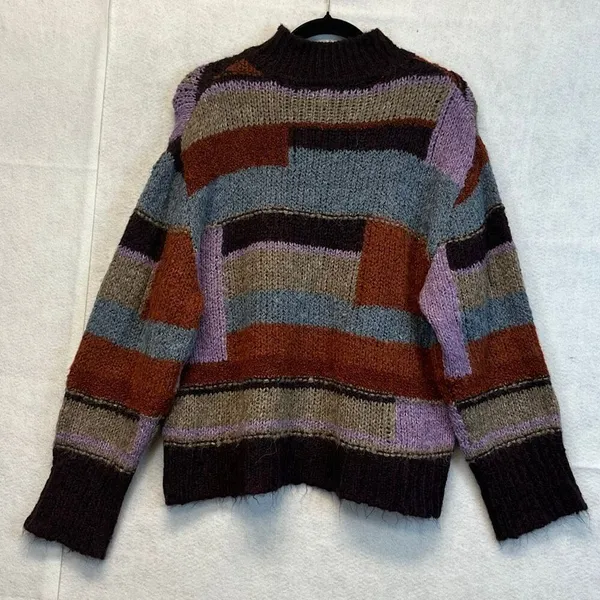 NWT a.n.a. Women’s Patchwork Sweater Large Colorblock Long Sleeve Boho Brown NEW - Image 11