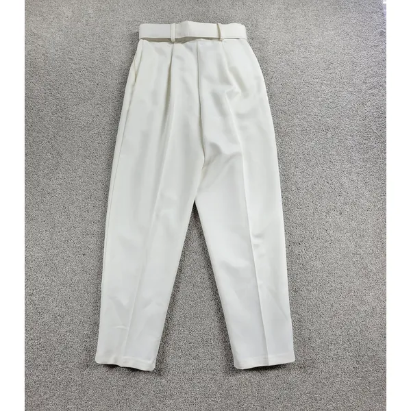 Vintage‎ Ellen D Womens Pants 9/10 White Pleated Belted Tapered Ankle Career - Image 11