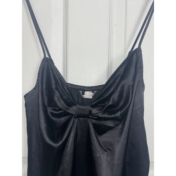 Y2K Victoria’s Secret Black Satin Mini Slip Dress Bow Bust LBD Small Dark Fairy - Image 4